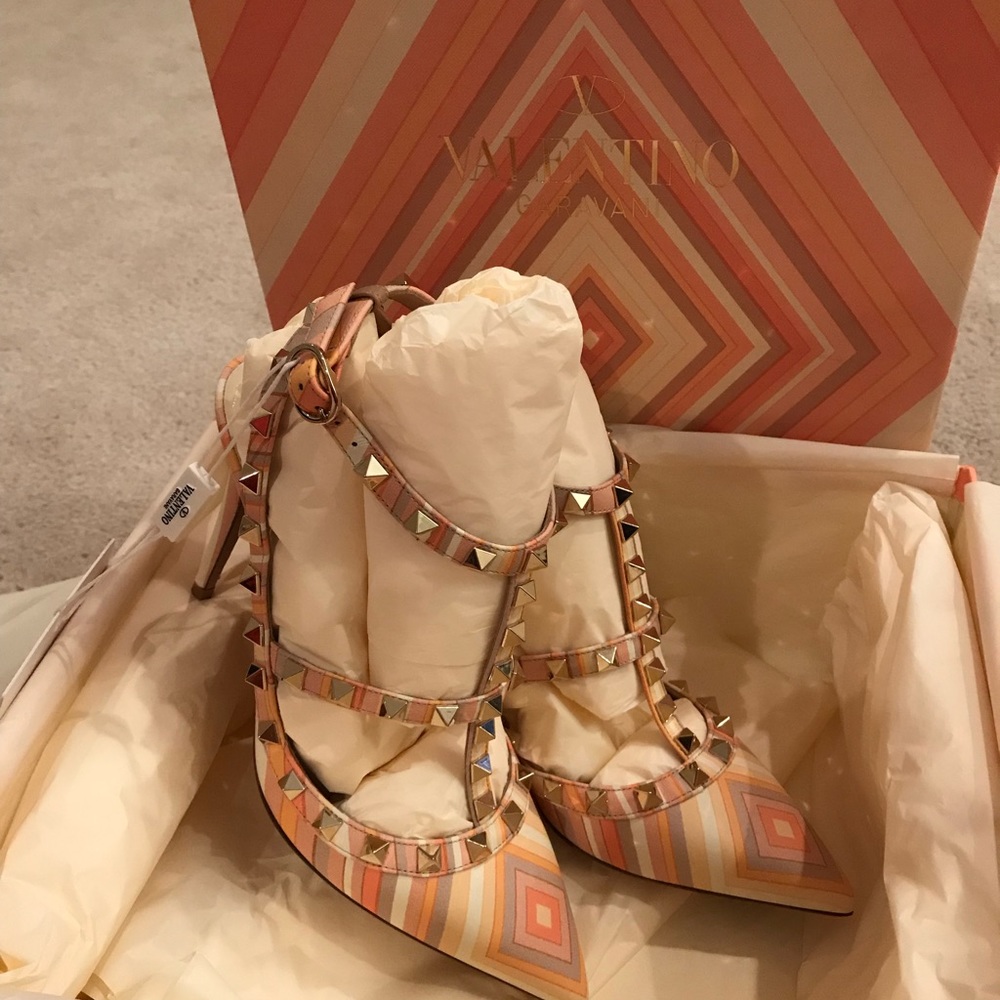 Valentino Garavani Rockstud Cage Pumps | Geometric Print | NEW | Box | IT 37